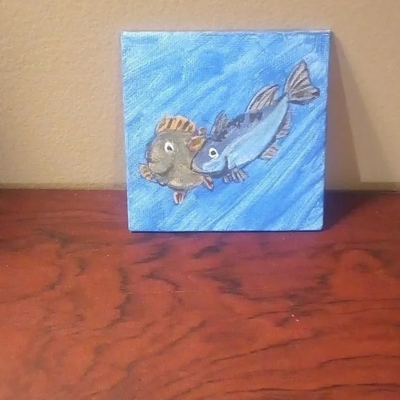 Hand Painted Fish Painting - 4"x4" - Picture 1 of 5
